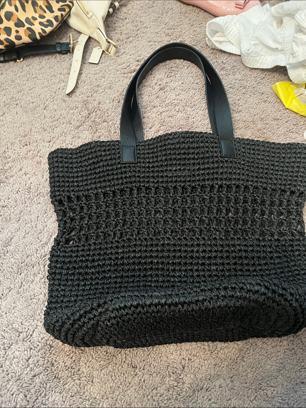 Banana Republic Black Woven Tote Bag with Leather Handles. Never worn
